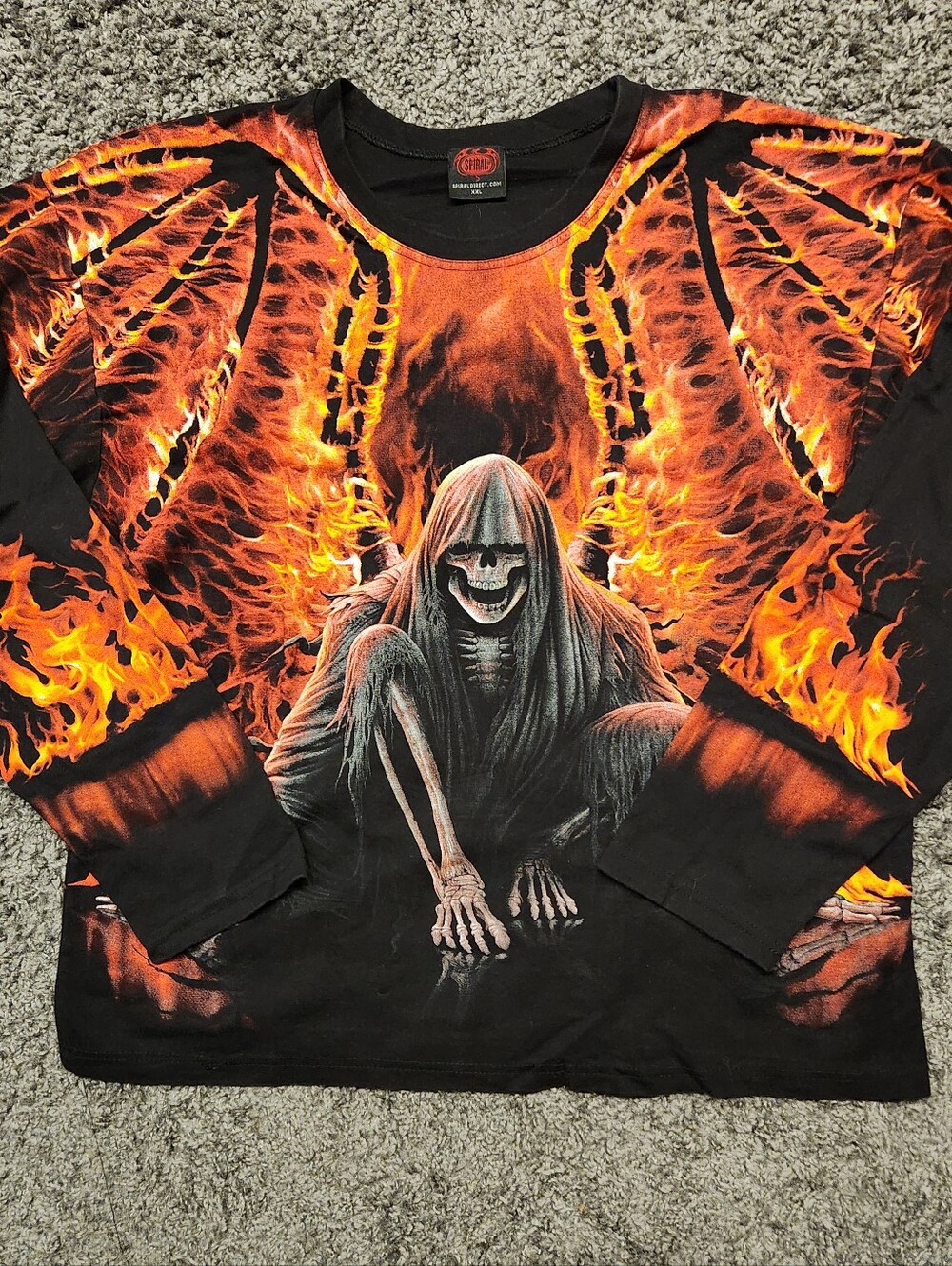 Vintage Y2K Spiral Grim Reaper all-over print double sided shirt XXL